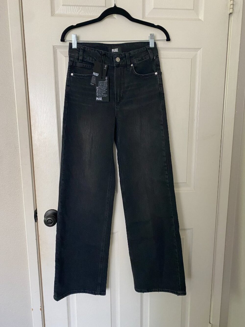 PAIGE NWT | 30" Sasha High-Rise Wide Leg Jean in Viper Black Distressed - Picture 4 of 16